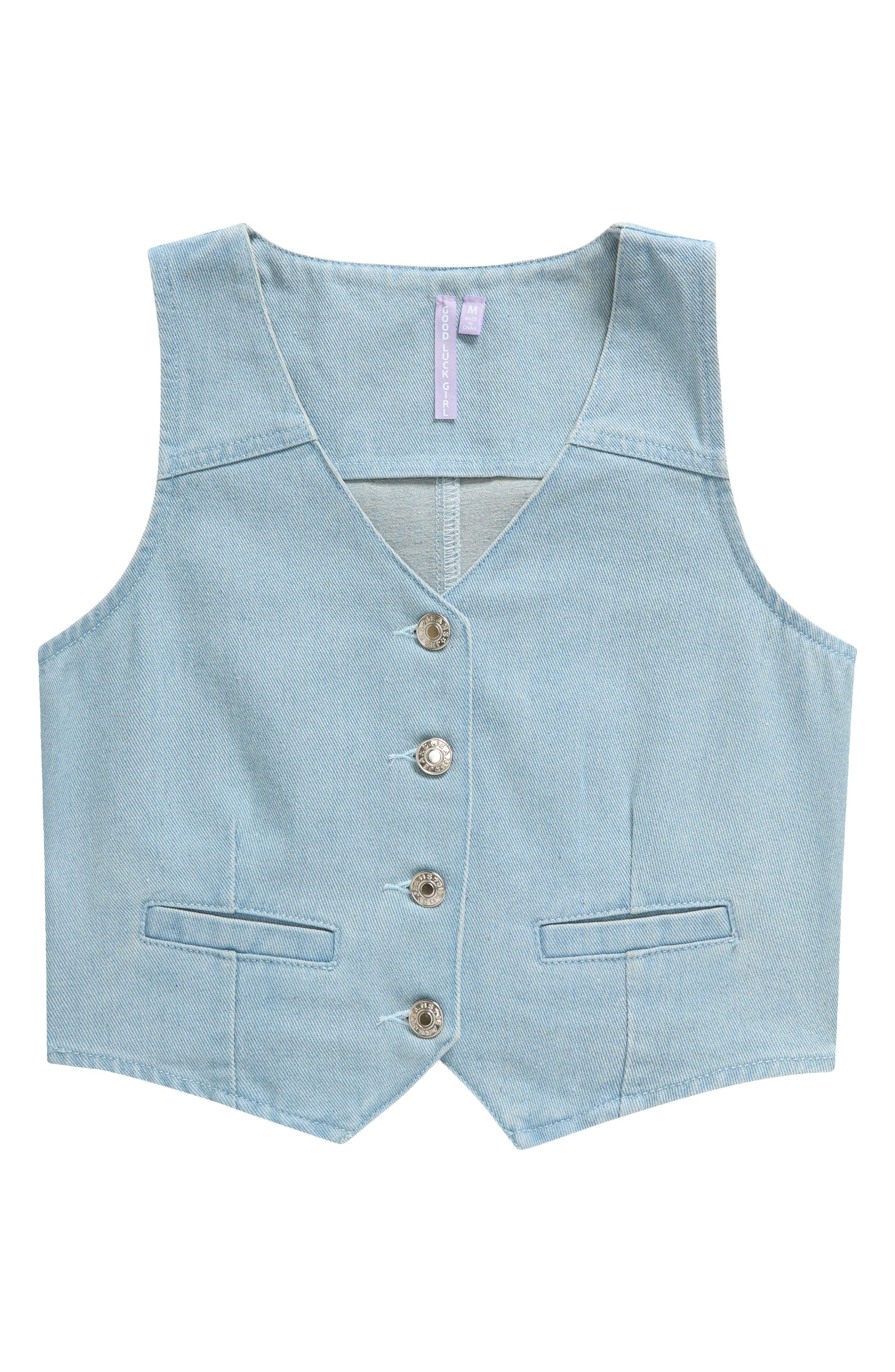 Good Luck Girl Kids' Denim Vest in Lt Wash 