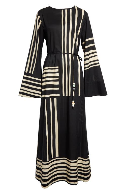 Sir Linocut Stripe Long Sleeve Open Back Cotton Maxi Dress In Ligne