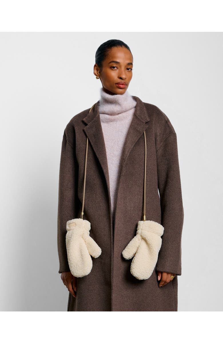 Katie Loxton Teddy Mittens with Cord in Cream, Alternate, color, Cream