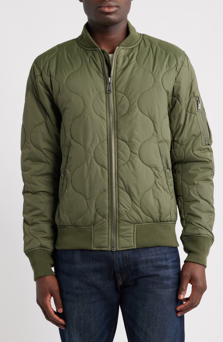 Schott NYC Dumbbell Quilted MA-1 Ripstop Nylon Bomber Jacket, Alternate, color, Olive