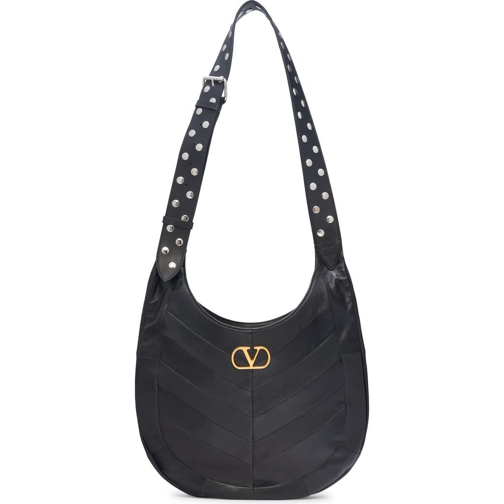 Valentino Hoboho Studded Patchwork Leather Hobo Bag In Black