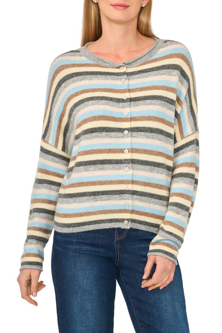 Striped Cardigan, Main, color, LIGHT HEATHER GREY
