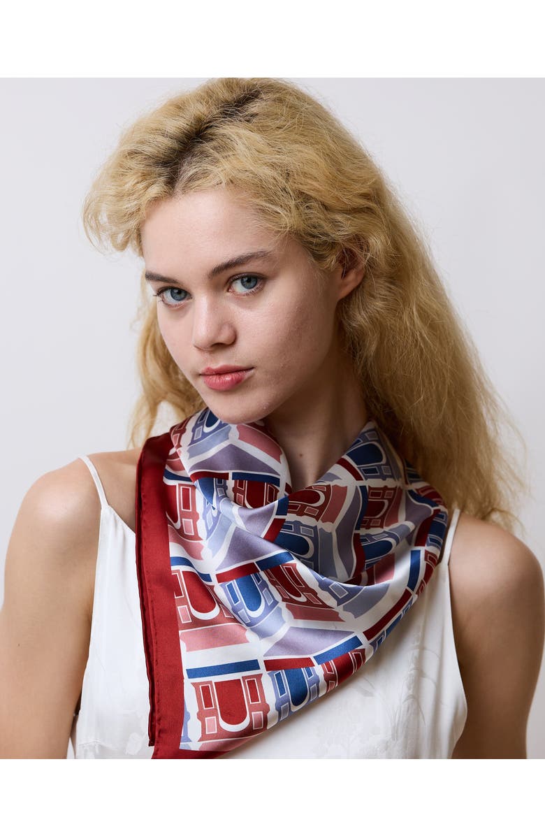 Lost Pattern Square Arch Silk Bandana, Alternate, color, Red