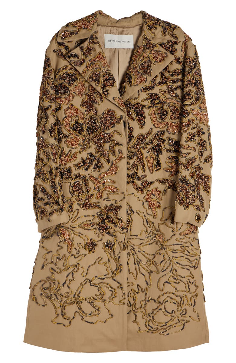 Dries Van Noten Ricca Sequin Soutache Cotton Overcoat, Alternate, color, 