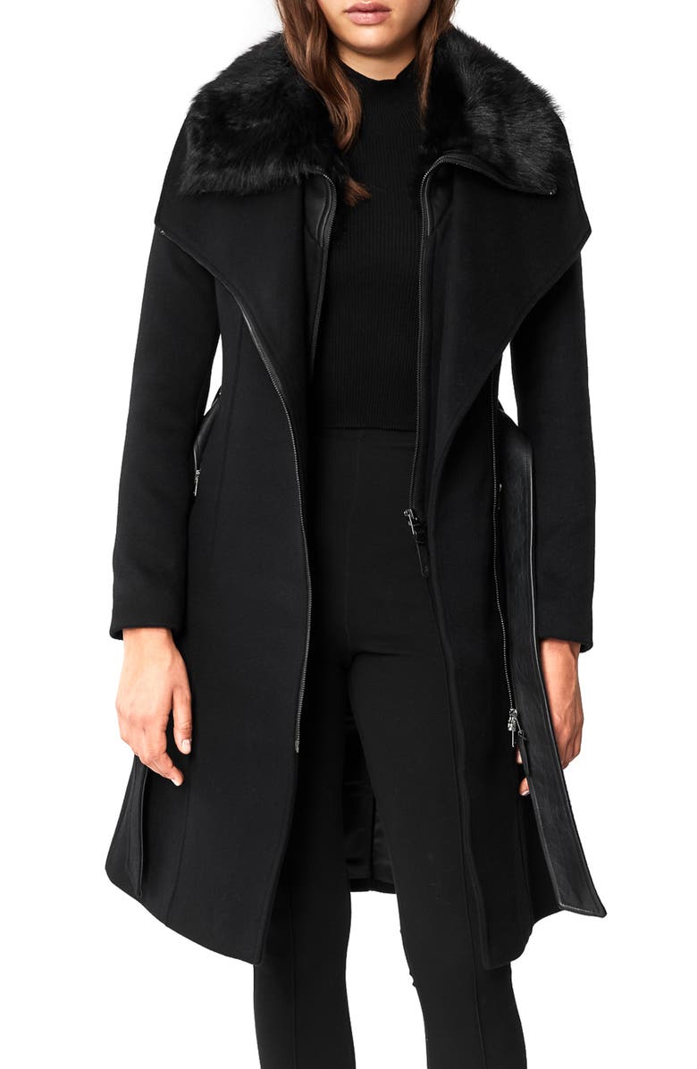Mackage Nori-Sh Wool Coat with Removable Geniune Shearling Trim, Main, color, 