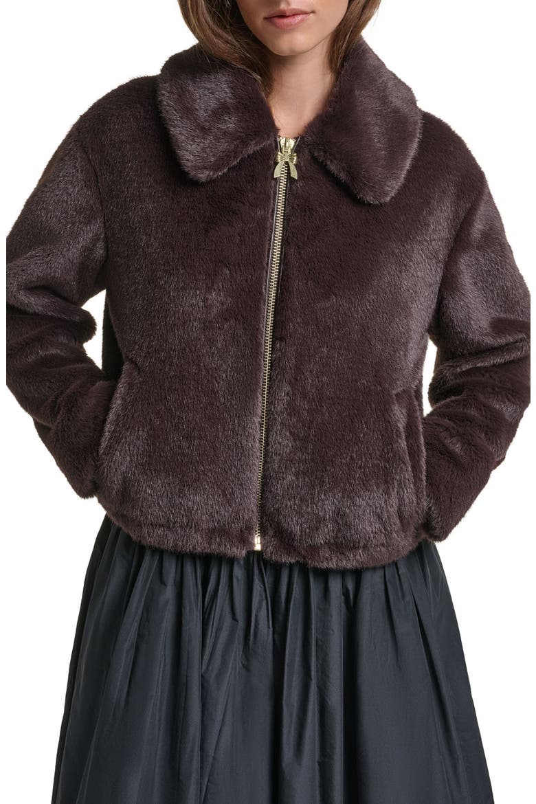 Bow Puller Faux Fur Jacket, Main, color, JAVA