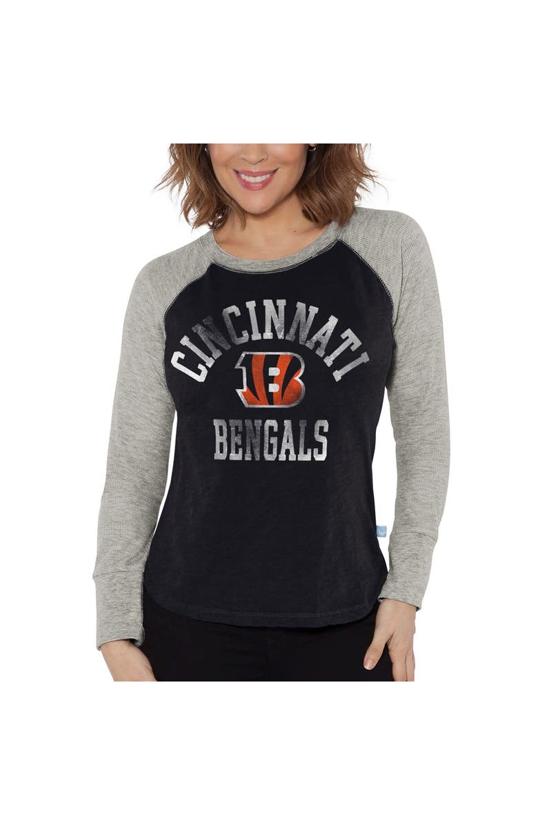G-III 4HER BY CARL BANKS Women's G-III 4Her by Carl Banks Black/Heather Gray Cincinnati Bengals Waffle Knit Raglan Long Sleeve T-Shirt, Alternate, color, Black