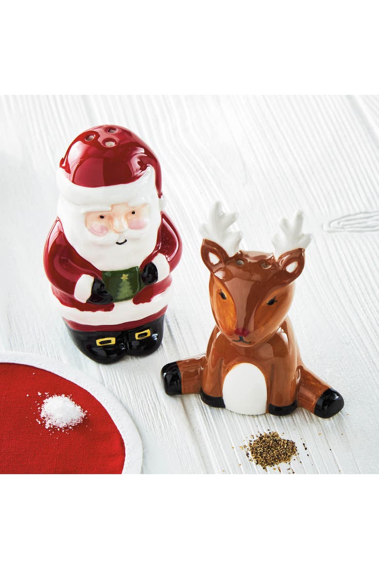 Santa and Reindeer Ceramic Salt and Pepper Shakers, Alternate, color, Multicolored