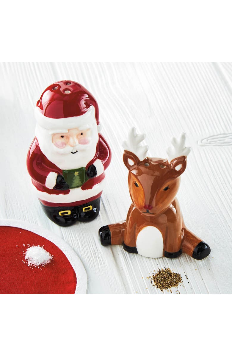 tag Santa and Reindeer Ceramic Salt and Pepper Shakers, Alternate, color, Multicolored