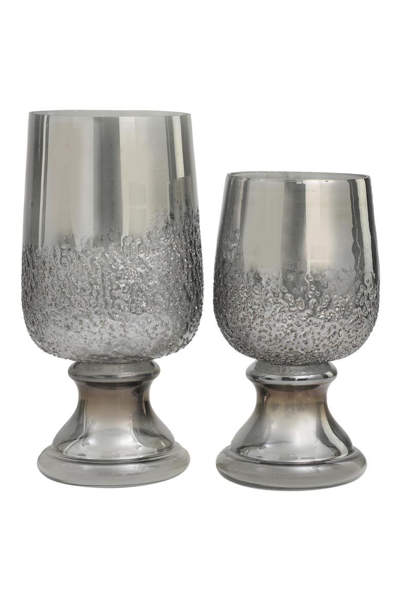 Set of 2 Modern Glass Candleholders, Alternate, color, GRAY