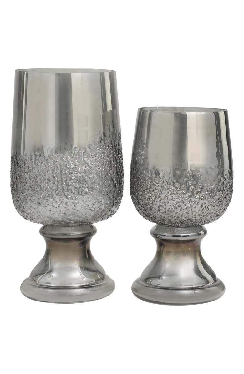 VIVIAN LUNE HOME Set of 2 Modern Glass Candleholders, Alternate, color, Gray