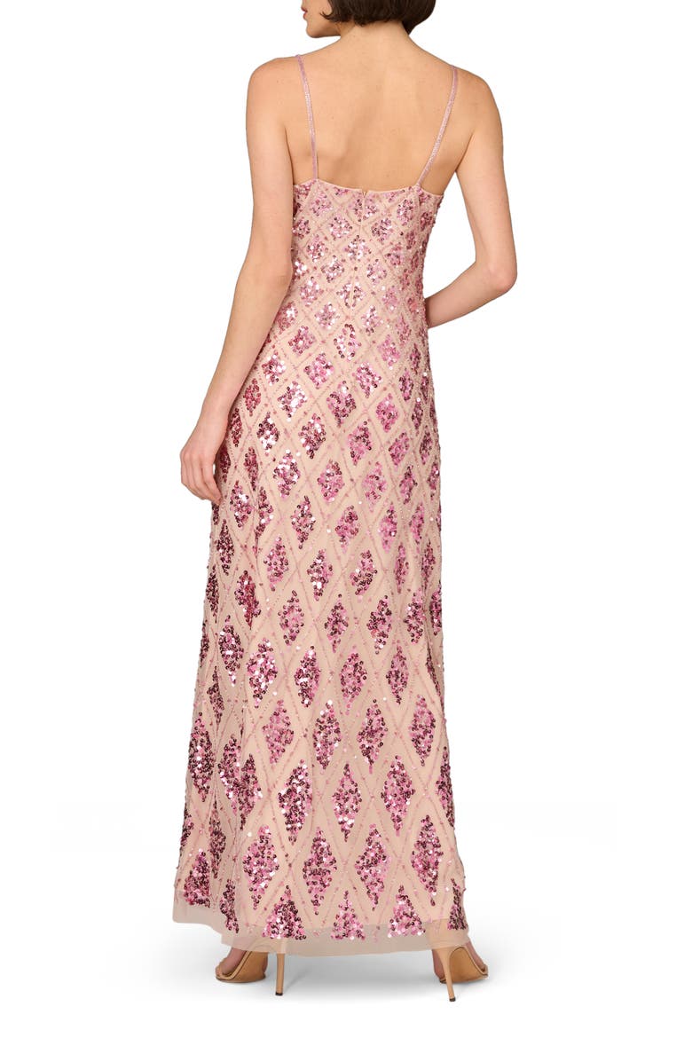 Embellished Mesh Column Gown, Alternate, color, PINK MULTI
