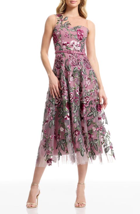 Rosemary Floral Embroidery Cocktail Midi Dress