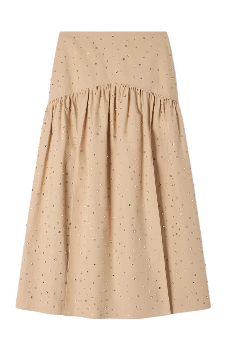 SANDRO Long rhinestone cotton skirt, Alternate, color, Beige