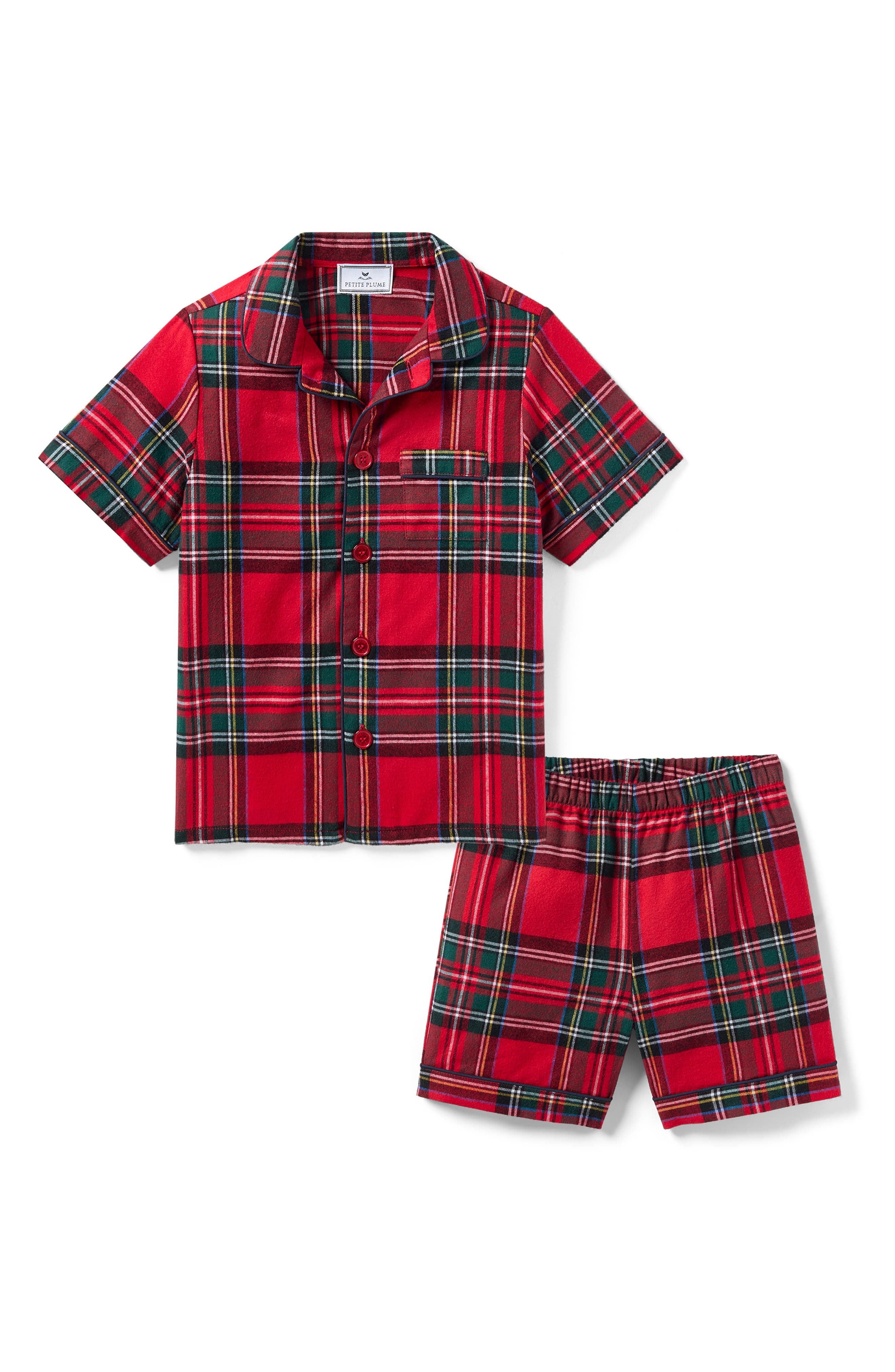 Petite Plume Kids' Tartan Two-Piece Short Pajamas