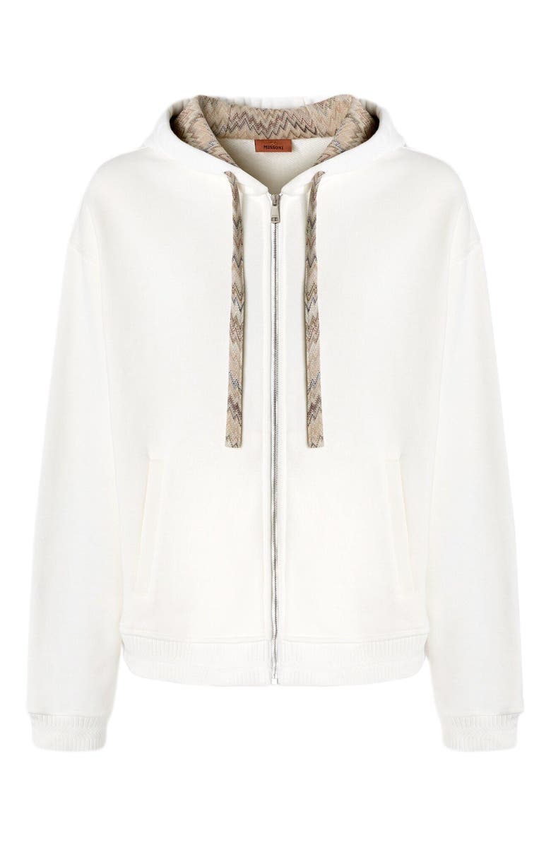 Missoni Cotton Fleece Cardigan With Zigzag Insert And Hood, Alternate, color, White