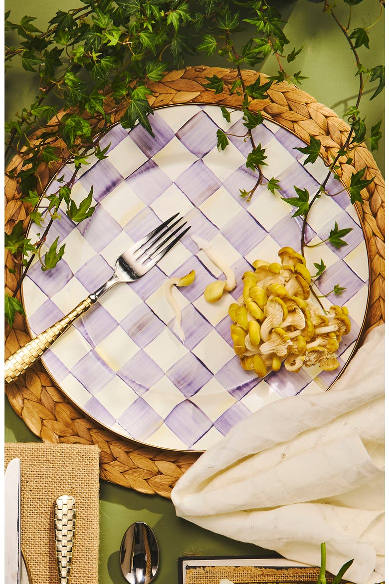 Violet Check Enameled Steel Charger Plate, Alternate, color, VIOLET