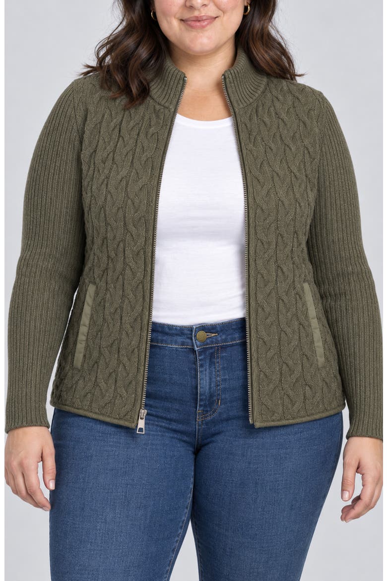Quilted Cable Knit Sweater Jacket, Main, color, HEATHER OLIVE