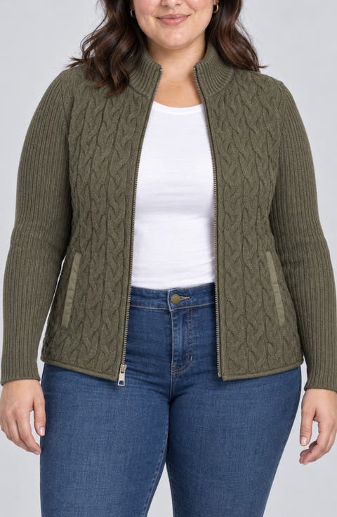 Quilted Cable Knit Sweater Jacket