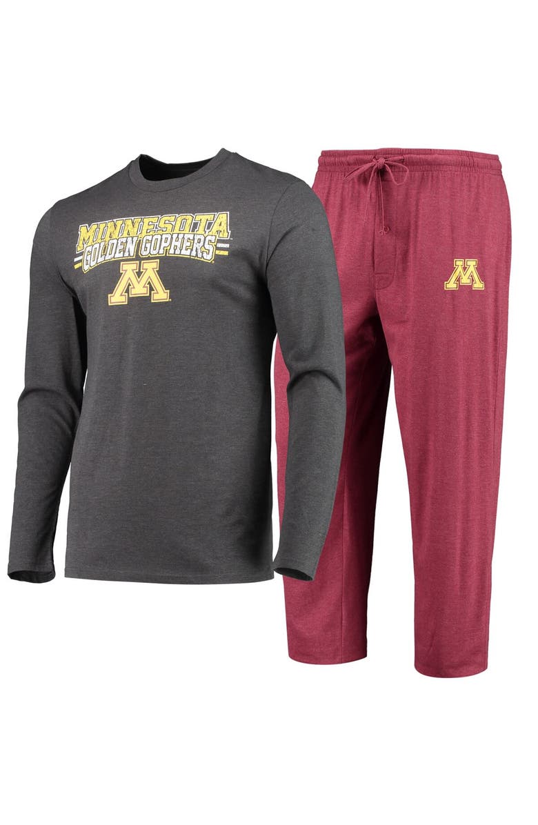CONCEPTS SPORT Men's Concepts Sport Maroon/Heathered Charcoal Minnesota Golden Gophers Meter Long Sleeve T-Shirt & Pants Sleep Set, Alternate, color, Maroon