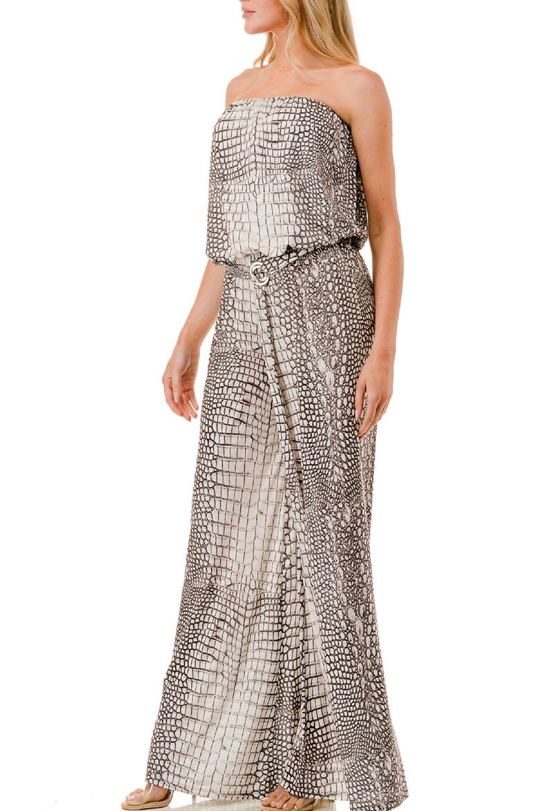 Strapless Tube Wide Leg Jumpsuit, Alternate, color, BEIGE/ BROWN