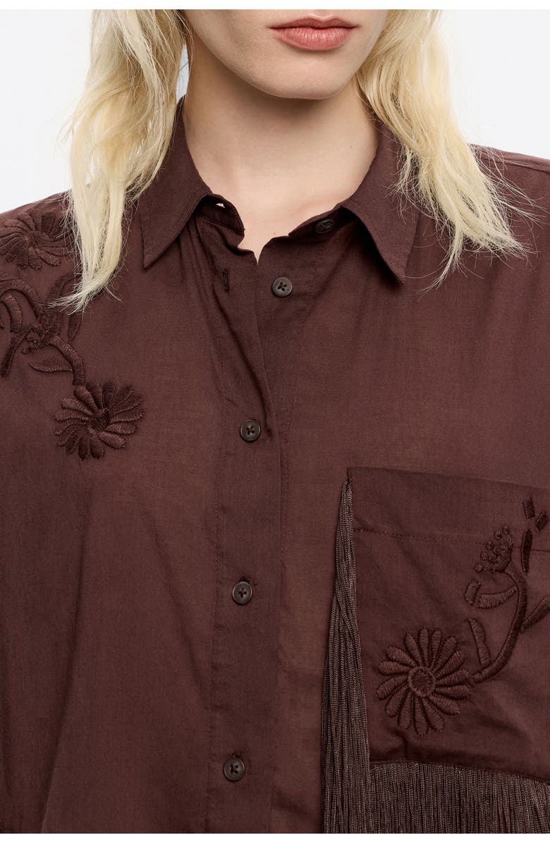 Bimba y Lola Embroidered Fringed Shirt, Alternate, color, Brown