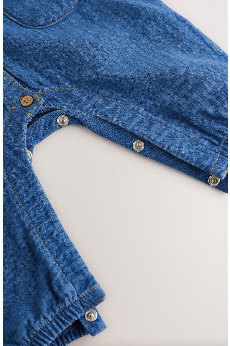 Denim Frill Romper, Alternate, color, BLUE
