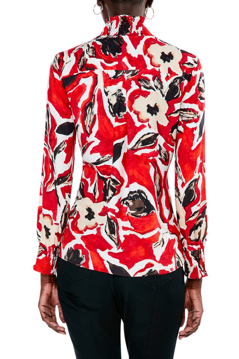 Petal Pop Print Smocked Blouse, Alternate, color, RED MULTI