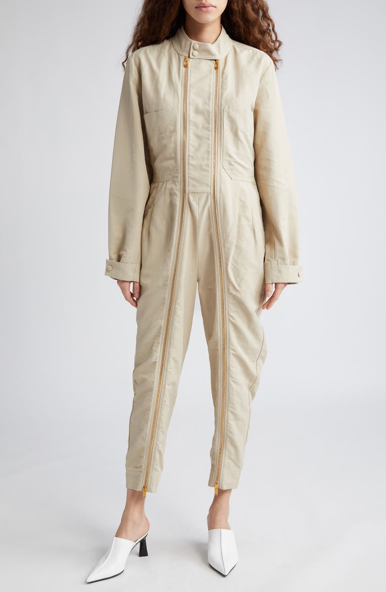 Stella McCartney Twin Zipper Long Sleeve Twill Jumpsuit, Main, color, 