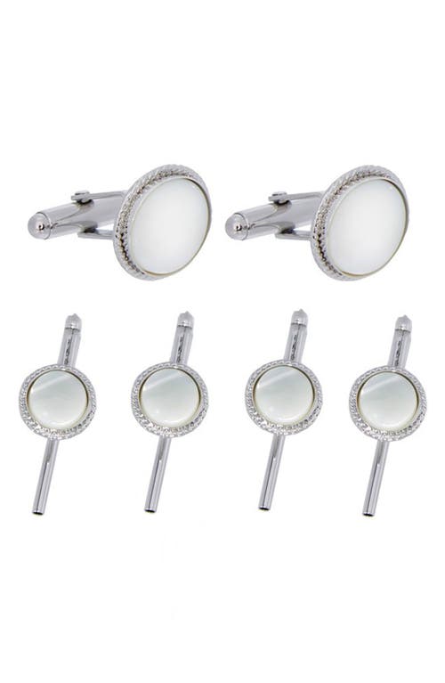 David Donahue Mother-of-Pearl Cuff Link & Stud Set in Silver 