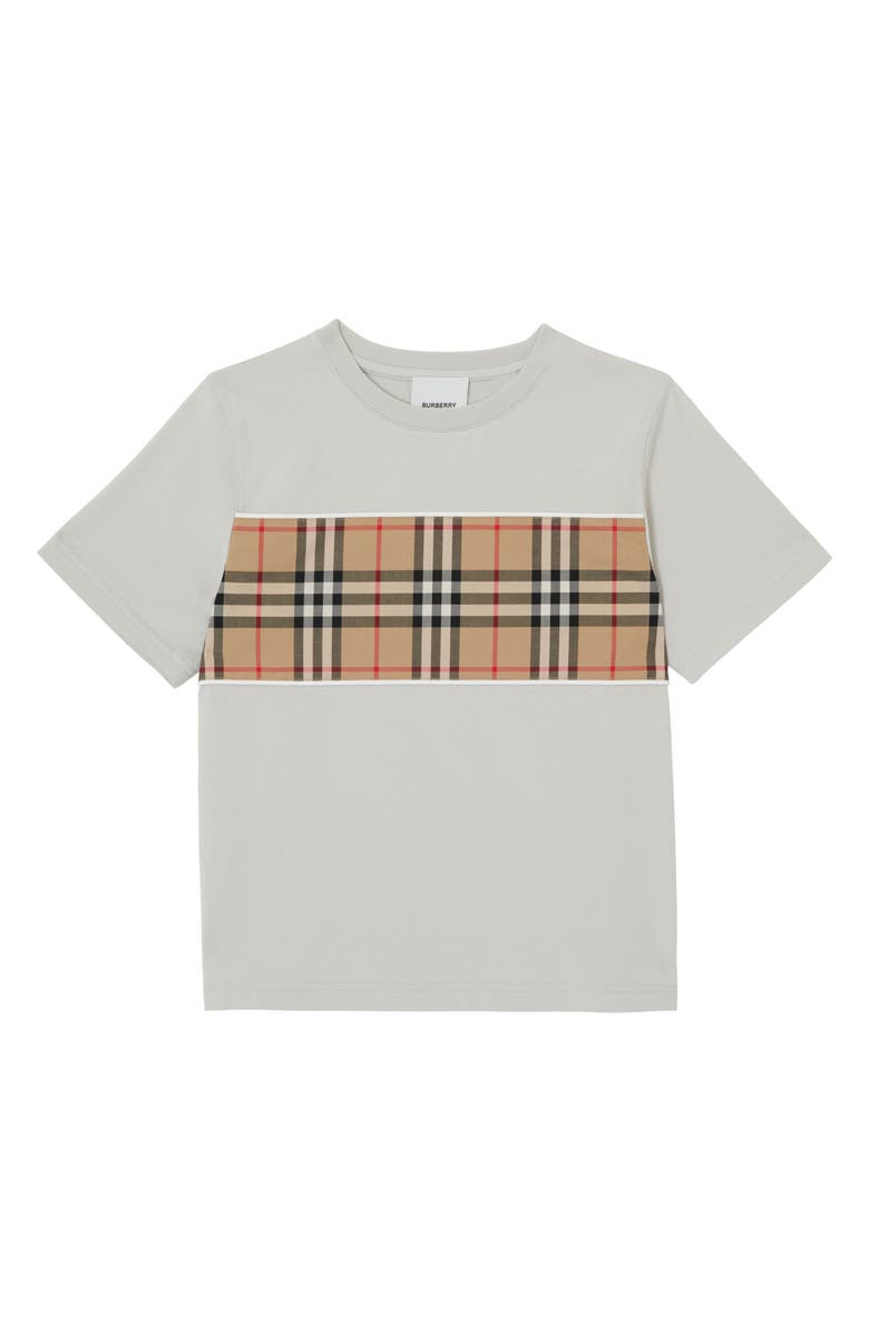 Burberry Kids' Cedar Check Panel Cotton T-Shirt, Main, color, 