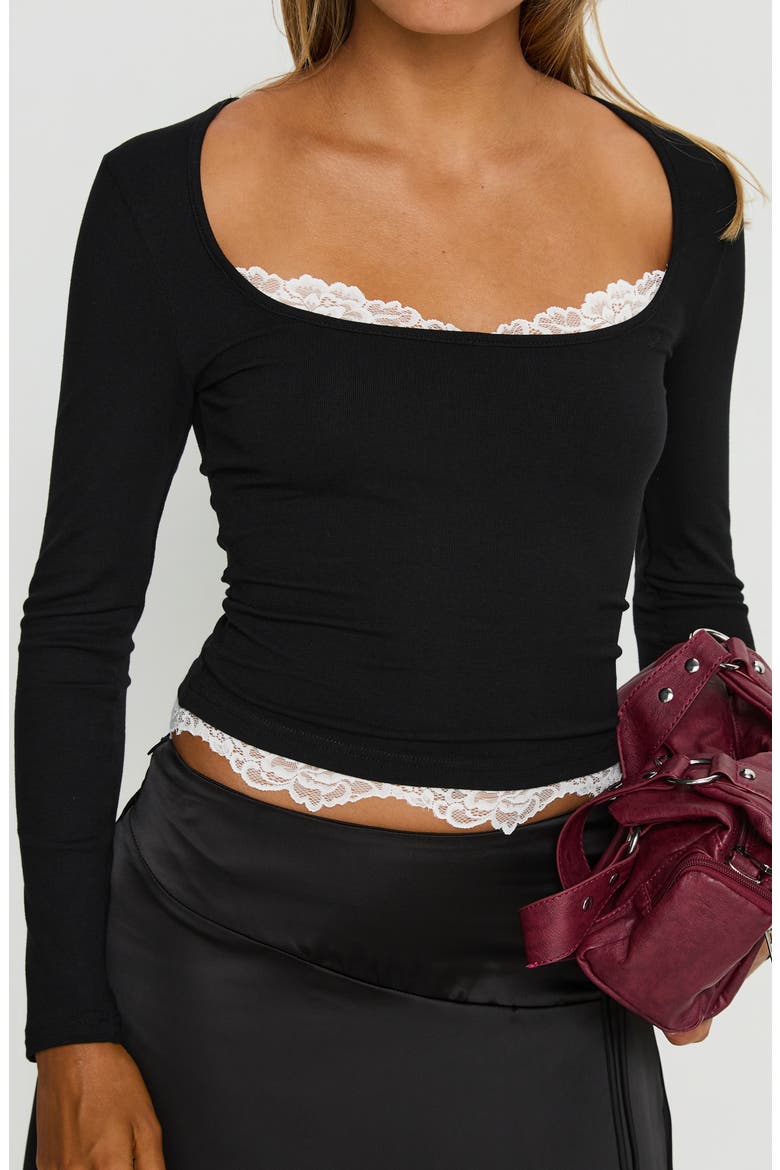 Falling Through Lace Detail Top, Alternate, color, BLACK