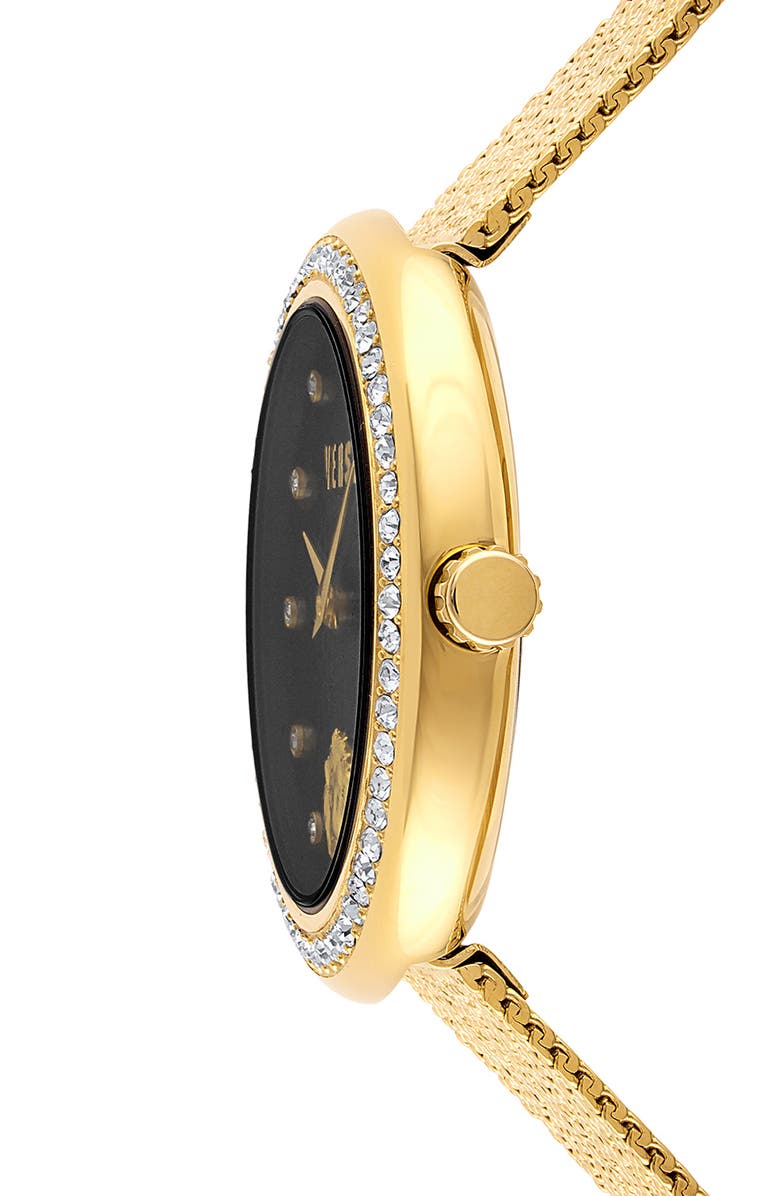 VERSUS Versace Lea Mesh Strap Watch, 35mm, Alternate, color, Ip Yellow Gold