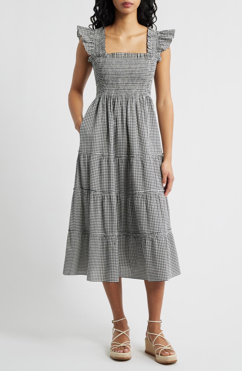 Hill House Home The Ellie Gingham Nap Midi Dress, Main, color, Black/ Sand Gingham
