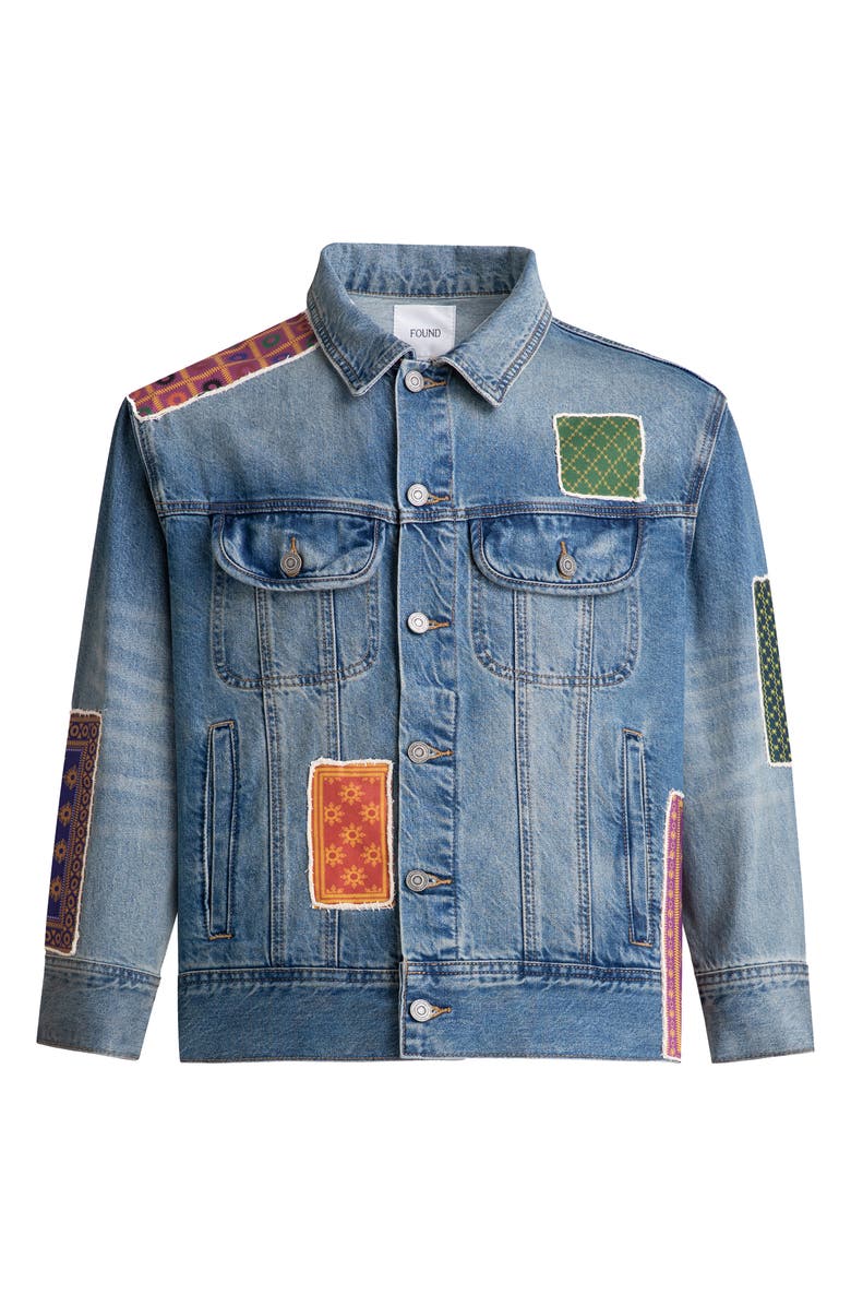 FOUND Kantha Patchwork Denim Trucker Jacket, Alternate, color, 