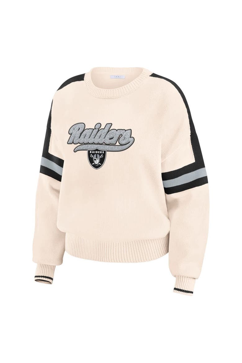 Women's WEAR by Erin Andrews  Cream Las Vegas Raiders Stripe Pullover Sweater, Alternate, color, Cream