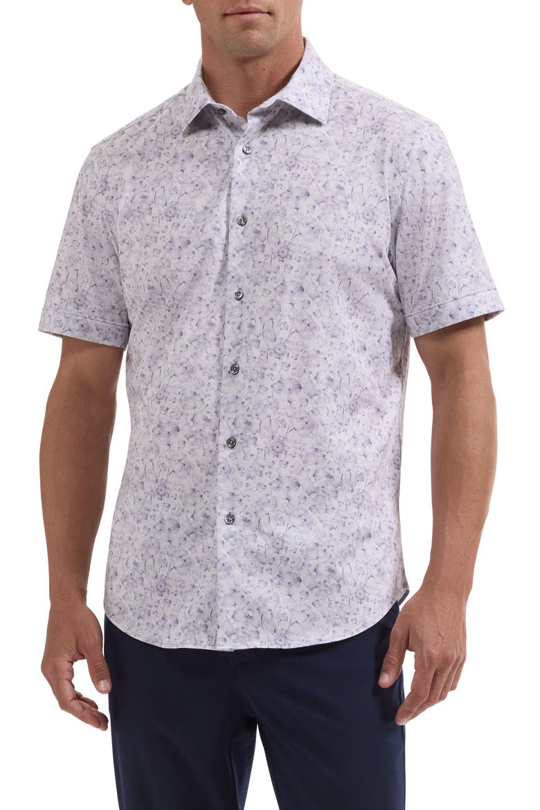 Miles OoohCotton® Print Short Sleeve Button-Up Shirt, Main, color, ORCHID