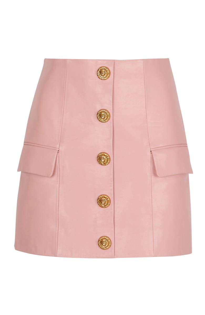 Balmain Short lambskin skirt with buttons, Alternate, color, Pink