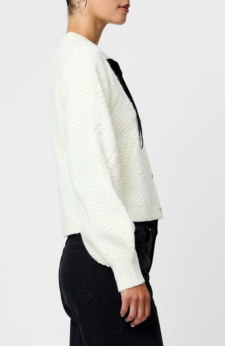 French Connection Kitty Bobble Velvet Bow Cardigan, Alternate, color, Porcelain Cream-Black