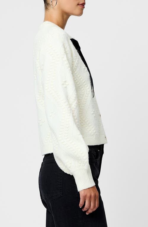 French Connection Kitty Bobble Velvet Bow Cardigan In White