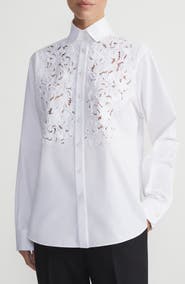 Lafayette 148 New York Baroque Embroidered Organic Cotton Poplin Button-Up Shirt