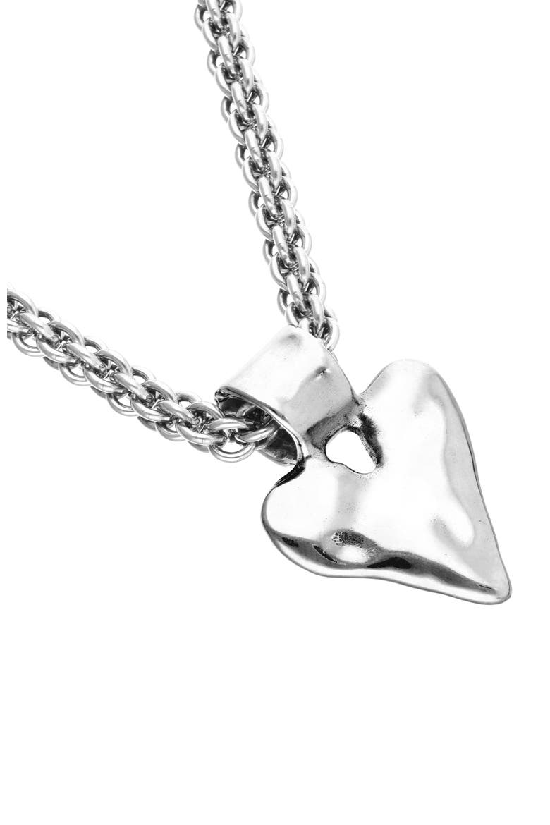 Necklace With Chunky Chain And Heart Detail Plated In Sterling Silver, Alternate, color, Silver