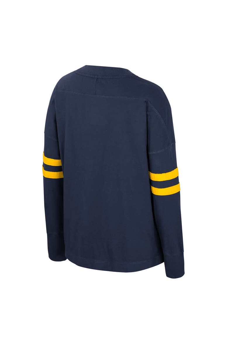 Women's Colosseum  Navy Michigan Wolverines Oversized Violet Distressed V-Neck Long Sleeve T-Shirt, Alternate, color, Navy