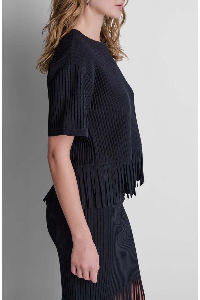 Fringe Short Sleeve Sweater, Alternate, color, BLACK