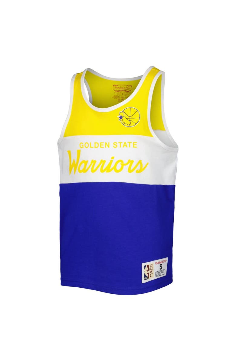 Mitchell & Ness Youth Mitchell & Ness Royal/Gold Golden State Warriors Hardwood Classics Special Script Tank Top, Alternate, color, 