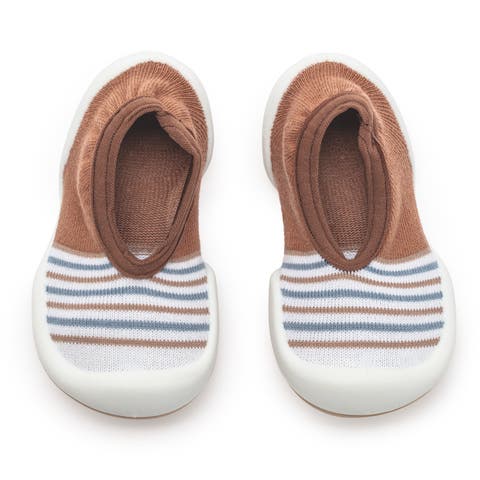 Toddler Sock Shoes Flat - Brown Stripe