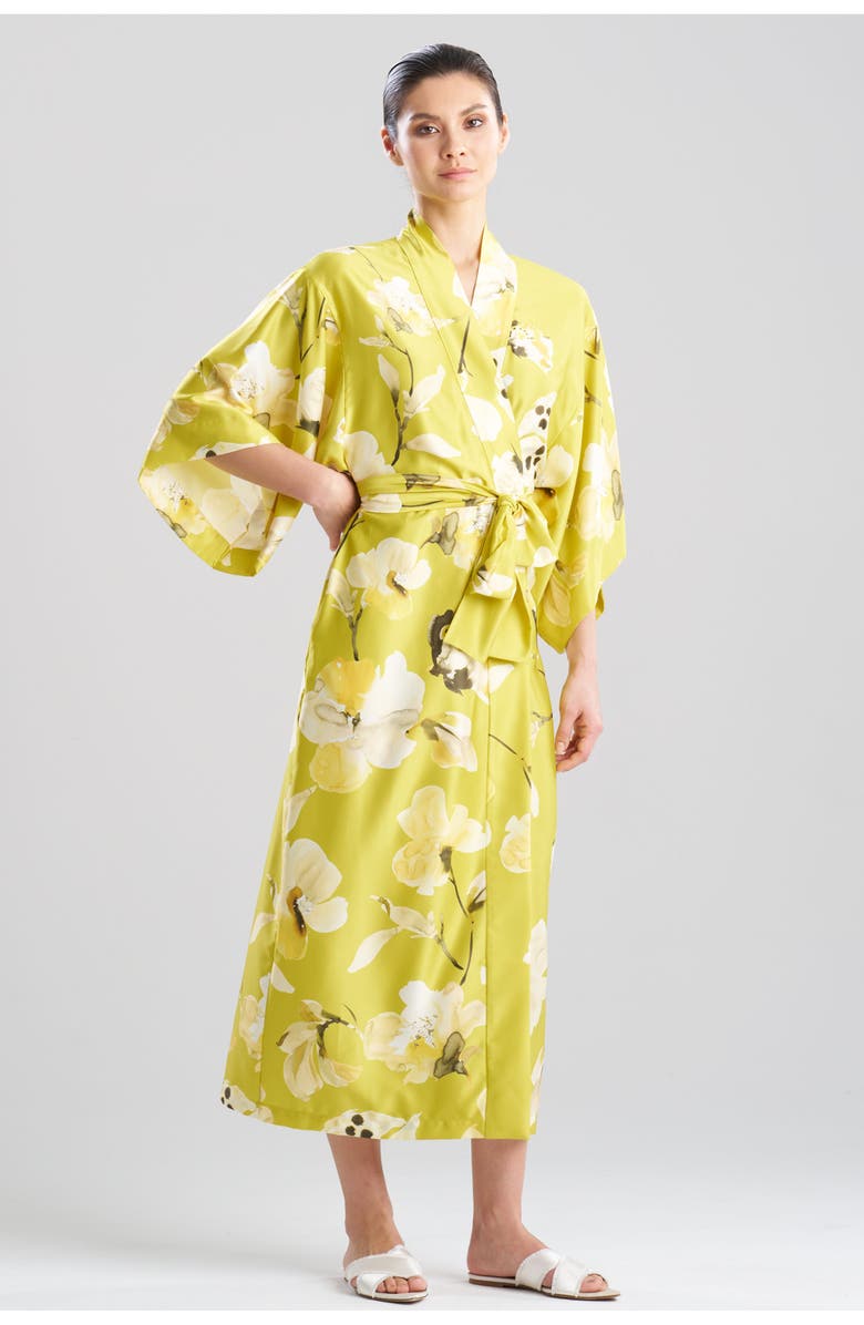 Natori Aurelia Charmeuse Robe, Main, color, Chartreuse