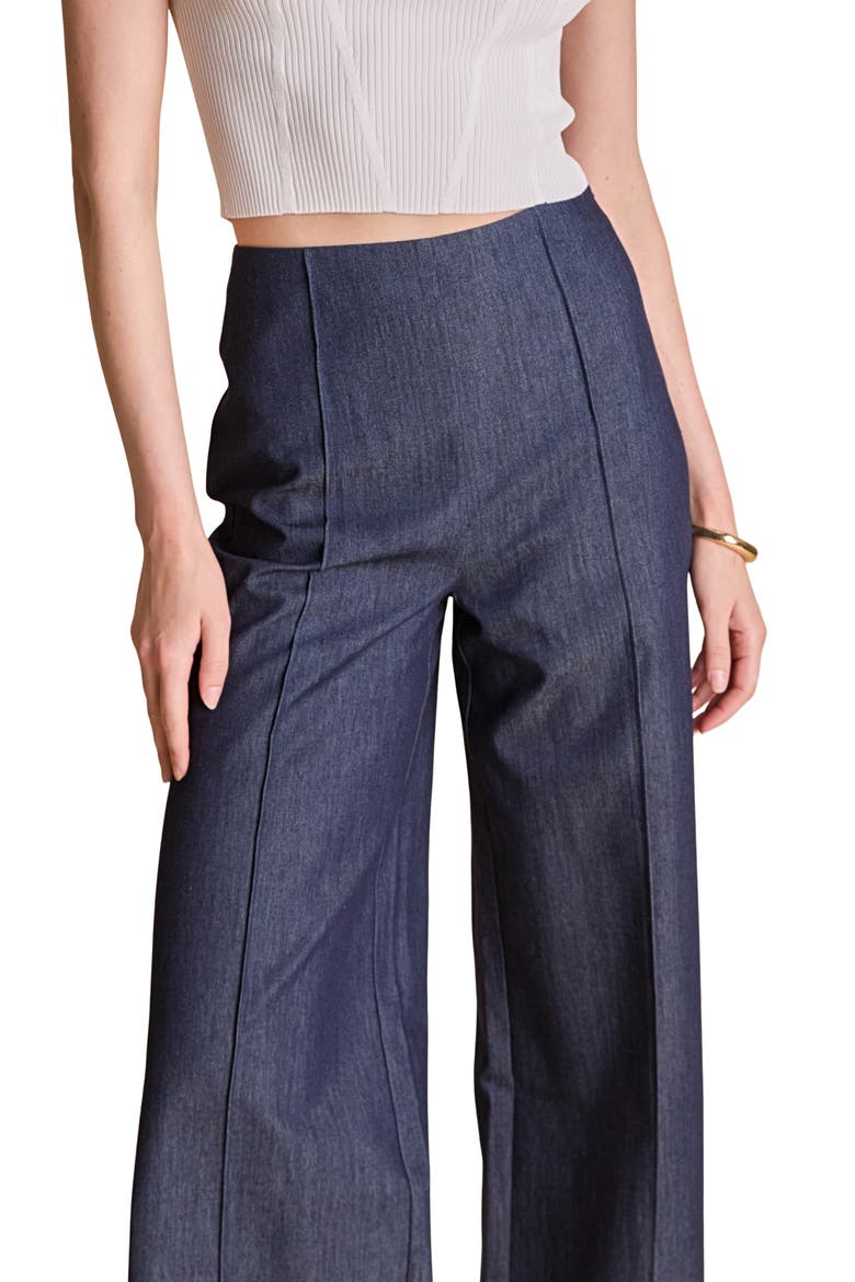 Creased Wide Leg Denim Pants, Alternate, color, NAVY DENIM