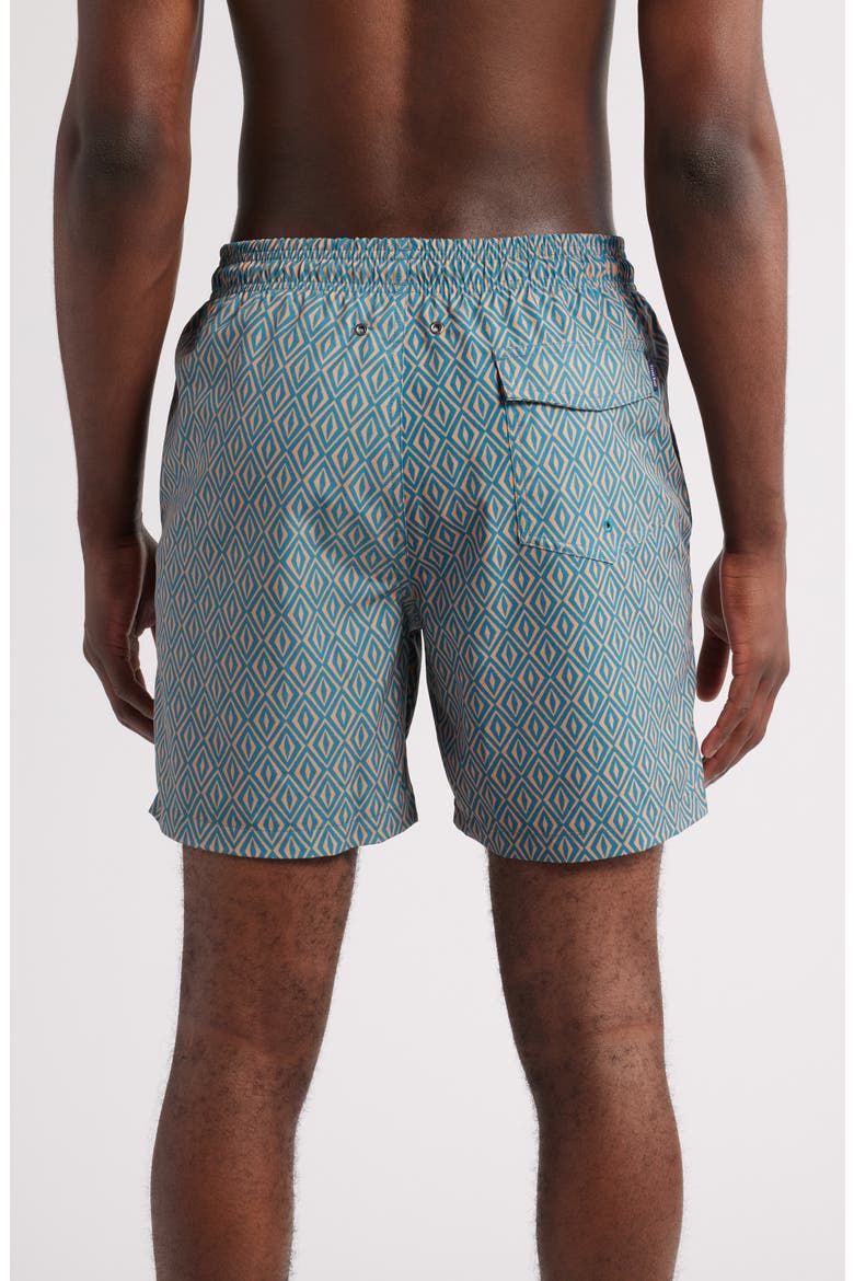 Retro Geometric Print Swim Trunks, Alternate, color, BLUE