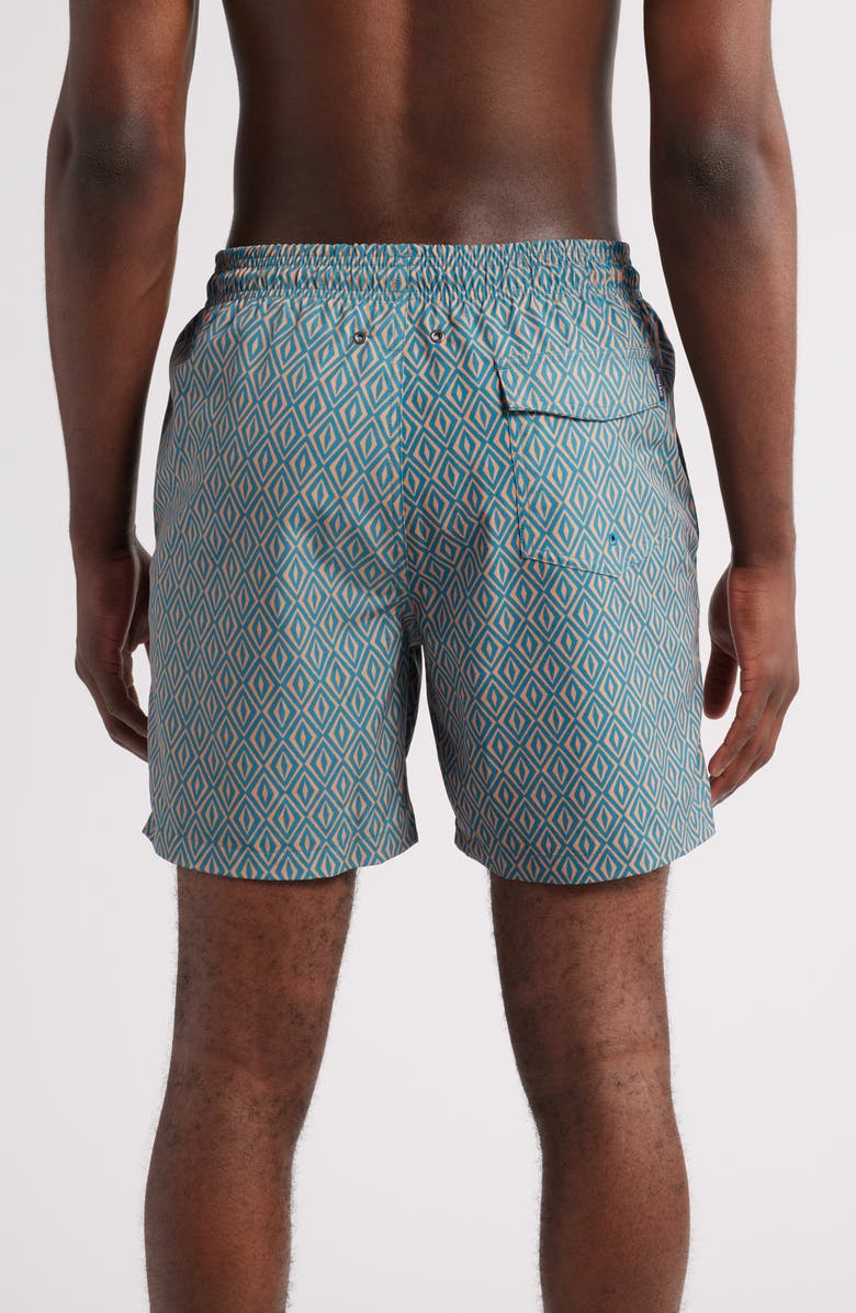 Stone Rose Retro Geometric Print Swim Trunks, Alternate, color, Blue